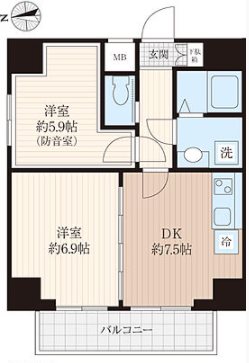台東区西浅草2丁目楽器可（防音・24ｈ演奏可・ピアノ・弦・管楽器・声楽・ＤＴＭ）マンション 間取り