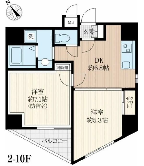千代田区平河町1丁目楽器可（防音・24時間演奏可・グランドピアノ・弦管楽器・声楽・DTM）マンション 間取り