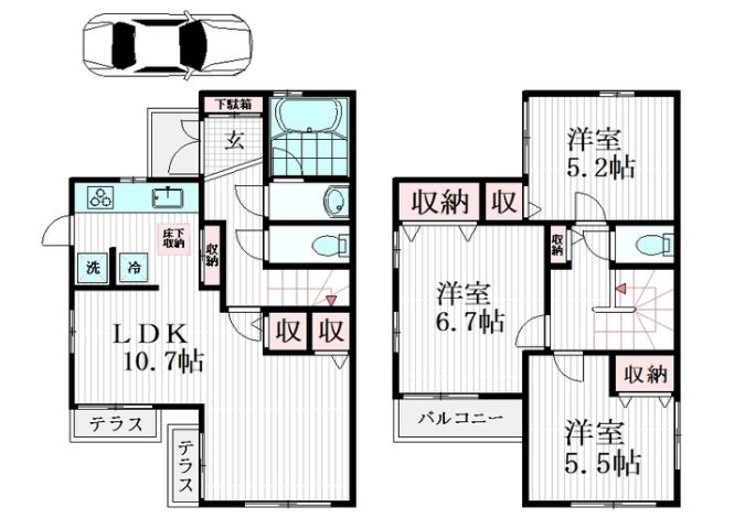 調布市柴崎1丁目楽器可(ピアノ・弦管楽器・声楽)戸建て 間取り