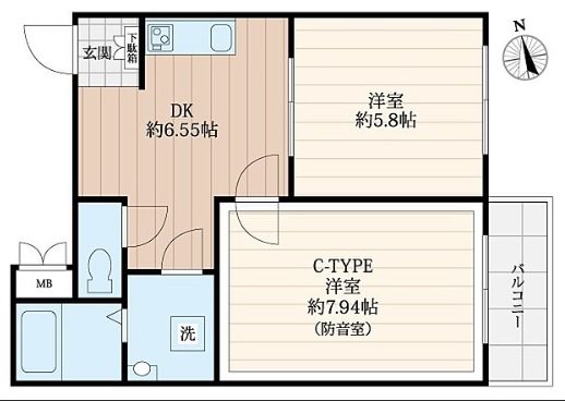 荒川区東日暮里2丁目楽器可（防音・24時間演奏・グランドピアノ・弦管楽器・声楽・DTM）マンション 間取り