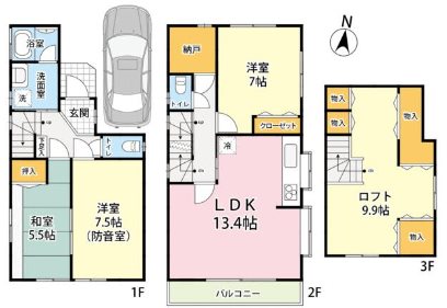 世田谷区祖師谷3丁目楽器可(防音・ピアノ・管・弦楽器・声楽・DTM)戸建 間取り