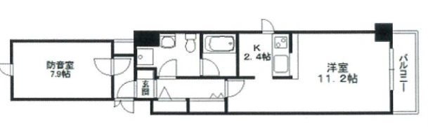 新宿区住吉町楽器可(防音・ピアノ・弦・管楽器・声楽)マンション 間取り