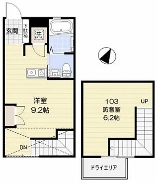 台東区上野桜木1丁目楽器可（防音・ピアノ・弦管打楽器・声楽・DTM）マンション 間取り