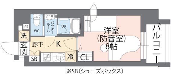 台東区今戸1丁目楽器可（防音、24時間演奏可、グランドピアノ、管弦打楽器、声楽、DTM）マンション 間取り