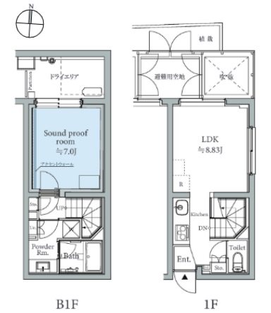世田谷区経堂5丁目楽器可（防音・24時間演奏可能・ピアノ・管打楽器・声楽）マンション 間取り