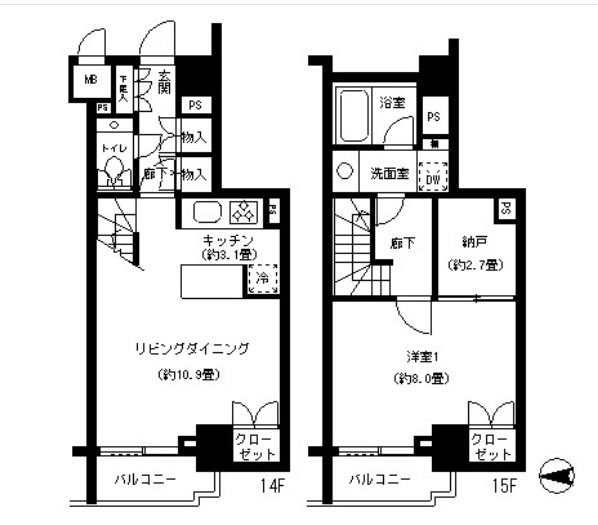 千代田区神田須田町2丁目楽器可（ピアノ）マンション 間取り