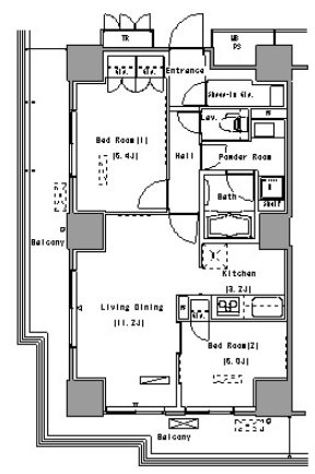 江東区豊洲1丁目楽器可（ピアノ）マンション 間取り