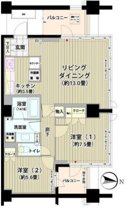 世田谷区砧2丁目楽器可（ピアノ）マンション 間取り