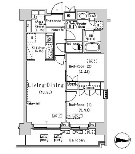 江東区辰巳2丁目楽器可（ピアノ）マンション 間取り