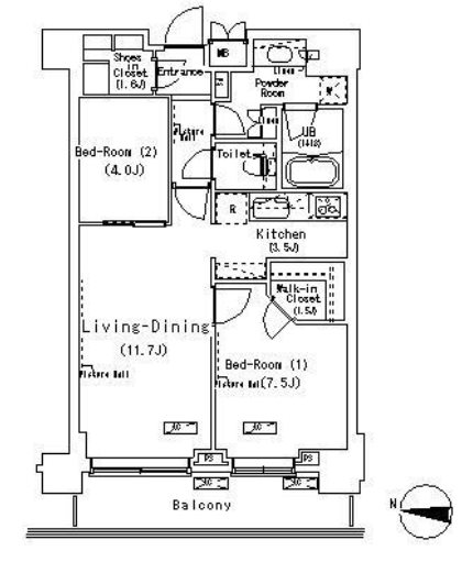 江東区辰巳2丁目楽器可（ピアノ）マンション 間取り
