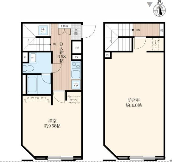大田区西蒲田8丁目楽器可（(防音・ピアノ・弦管楽器・声楽）マンション 間取り