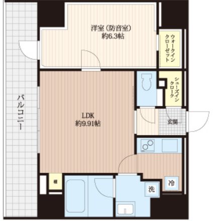 千代田区飯田橋2丁目楽器可（防音・24時間演奏可能・ピアノ・弦管楽器・声楽・DTM）マンション 間取り