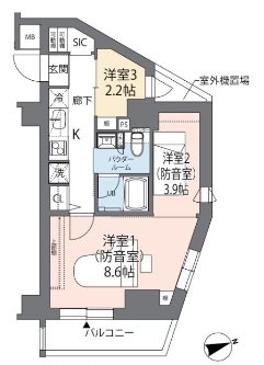 大田区山王1丁目楽器可（防音・24時間演奏・グランドピアノ・管弦楽器・声楽・DTM）マンション 間取り