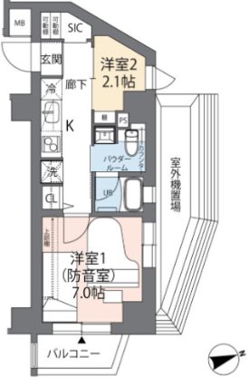 大田区山王1丁目楽器可（防音・24時間演奏・グランドピアノ・管弦楽器・声楽・DTM）マンション 間取り