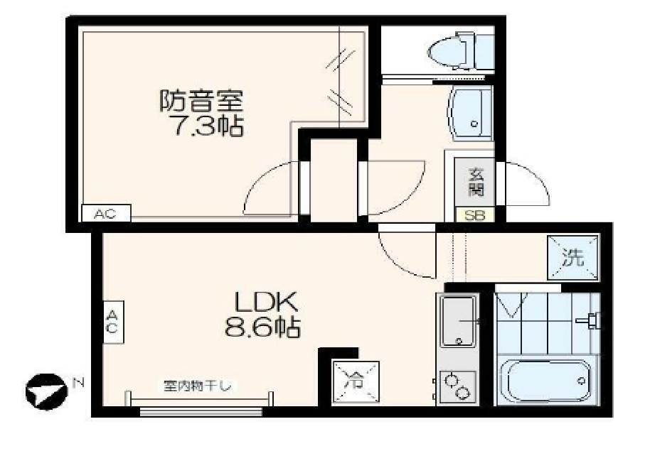 新宿区新宿5丁目楽器可(防音・グランドピアノ・弦・管楽器・声楽)マンション 間取り