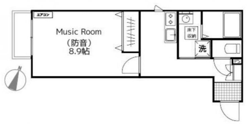 世田谷区南烏山6丁目楽器可（防音・24時間演奏・グランドピアノ・弦管楽器・声楽・DTM）アパート 間取り