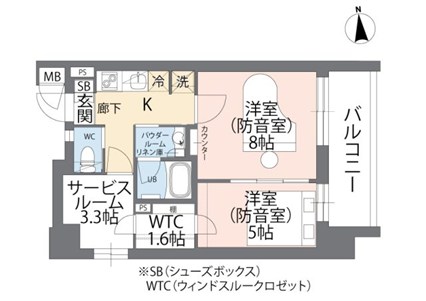 台東区今戸1丁目楽器可（防音、24時間演奏可、グランドピアノ、管弦打楽器、声楽、DTM）マンション 間取り