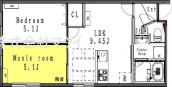 市川市相之川3丁目楽器可（防音・ピアノ・管弦楽器・声楽・DTM）マンション 間取り