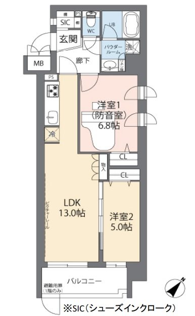 朝霞市浜崎3丁目楽器可（防音、24時間演奏可、グランドピアノ、管弦打楽器、声楽、DTM）マンション 間取り