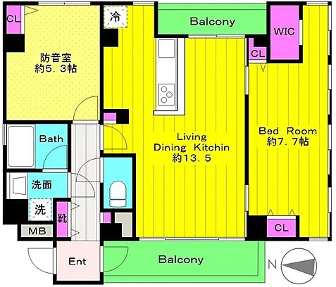 川崎市多摩区栗谷3丁目楽器可(防音・グランドピアノ・弦・木管楽器・声楽・DTM)マンション 間取り