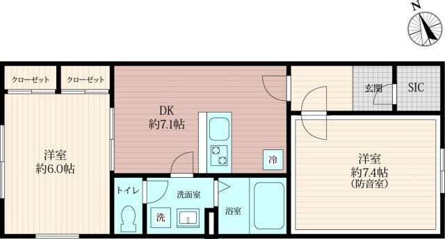 世田谷区瀬田３丁目楽器可(防音・24ｈ演奏・グランドピアノ・弦管楽器・声楽・DTM)マンション 間取り
