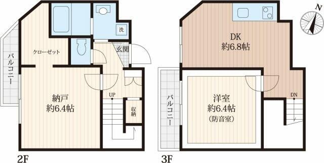 横浜市港北区岸根町楽器可(防音・24時間演奏可能・ピアノ・弦・管楽器・声楽・DTM) マンション 間取り