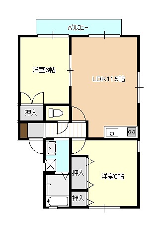 ハイカムール仲沖B棟 202号室 間取り