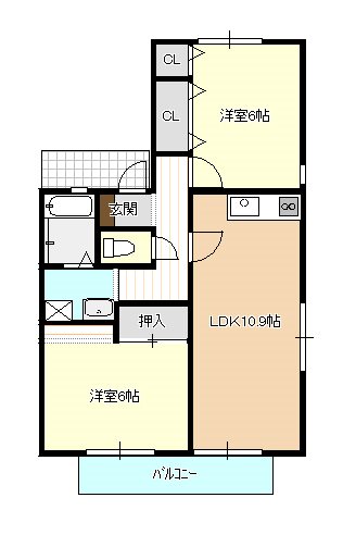 ハイカムール仲沖E棟 201号室 間取り