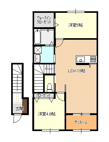 グラスフィールド　A棟 202号室 間取り