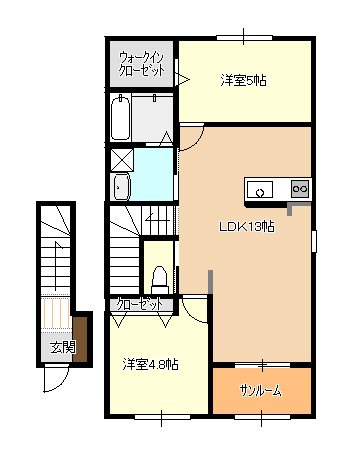 グラスフィールド　A棟 204号室 間取り