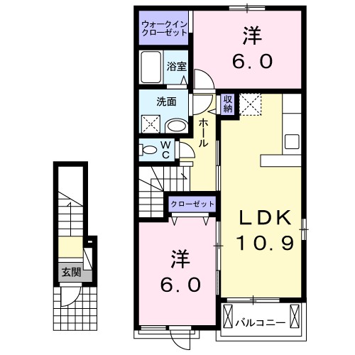 グリ－ンヒル三城弐番館Ａ 202号室 間取り