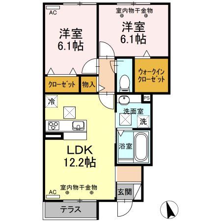 アンソレイエ 102号室 間取り