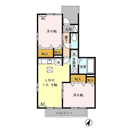 グランドソレーユ　Ｃ 102号室 間取り