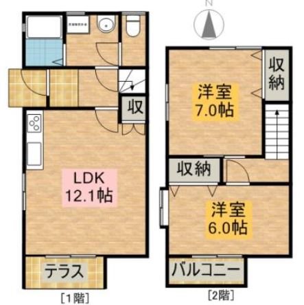 テラス鈴木A・B・C B-1号室 間取り