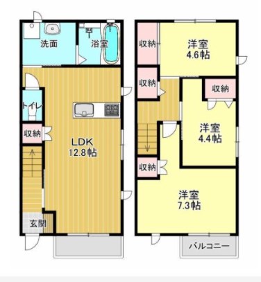 テラスハウス上西Ⅱ A(東)号室 間取り