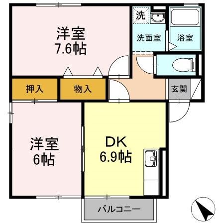 セジュールヴェガ 102号室 間取り
