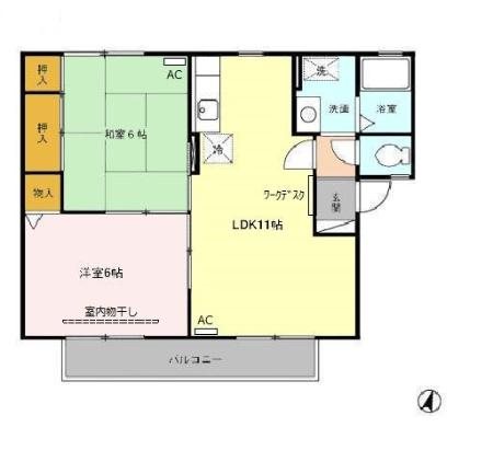 二瀬川ノーバ B 102号室 間取り