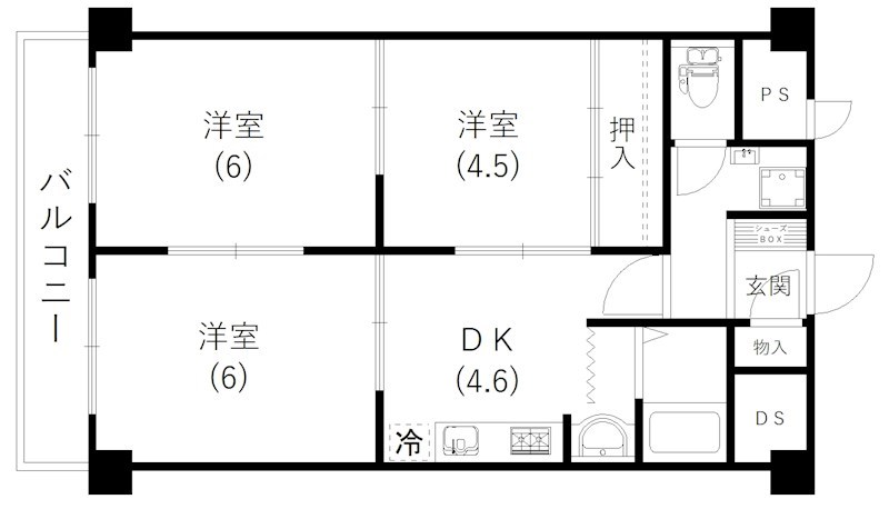 チサンマンション和地山 509号室 間取り