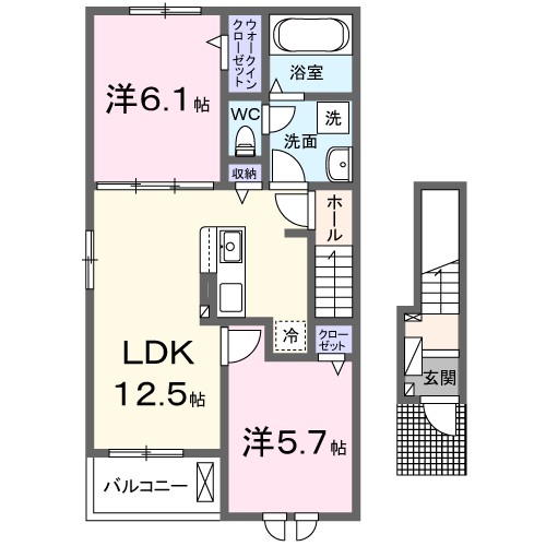 ＮＩＳＨＩＩＢＡ　ＢＡＳＥ　２ 201号室 間取り