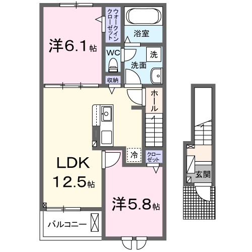 ＮＩＳＨＩＩＢＡ　ＢＡＳＥ　２ 202号室 間取り