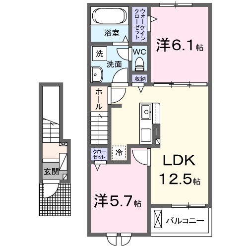 ＮＩＳＨＩＩＢＡ　ＢＡＳＥ　２ 205号室 間取り