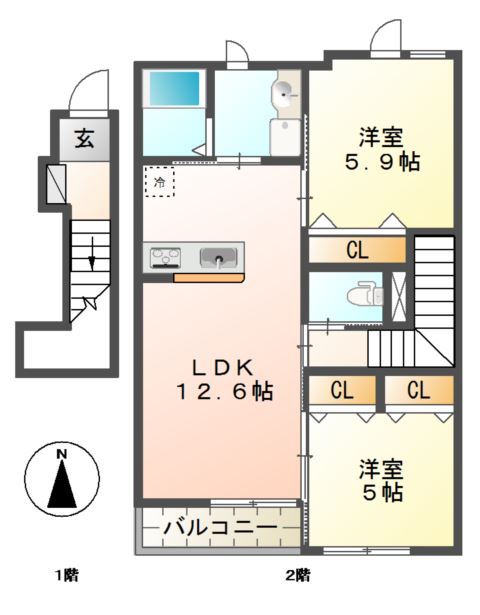 クレッセント若林Ｂ 間取り図