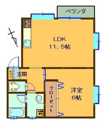 サンフラワーA 2-B号室 間取り