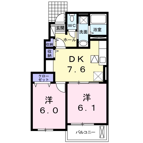 グレイスタウン丸領Ｂ 102号室 間取り