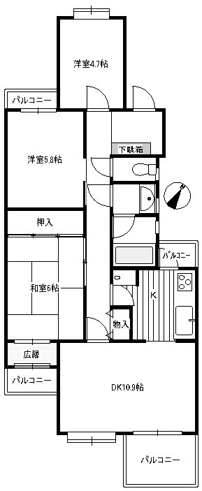 佐鳴湖パークタウン６号棟 405号室 間取り
