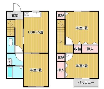 テラスハウス⻄⼭ 103号室 間取り