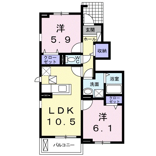 シャンプラトーⅢ 103号室 間取り