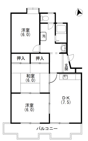 エクシード中沢 D-2号室 間取り
