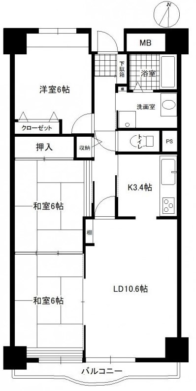 プライムタウン木戸町 407号室 間取り