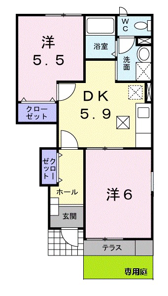 グリーンフィールドB 102号室 間取り
